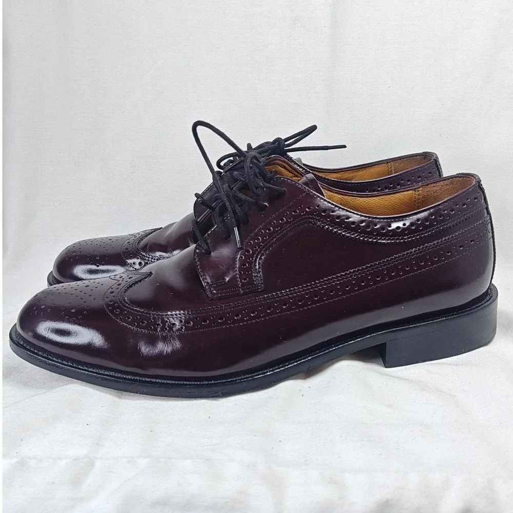 Bostonian Luxe Longwing Blucher Burgundy Leather Wingtip Oxfords Brogue Shoes 10